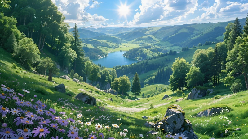 European Rustic Lake Landscape 8K Ultra HD Desktop Wallpaper