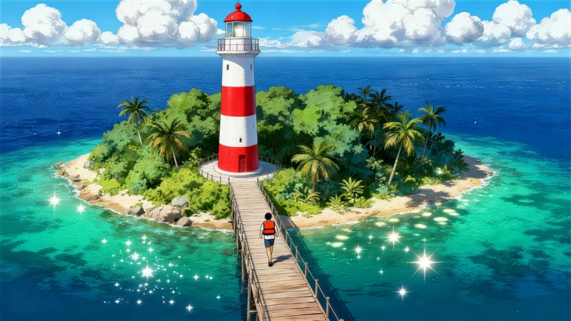 Japanese Anime Lighthouse Island 8K Desktop Wallpaper
