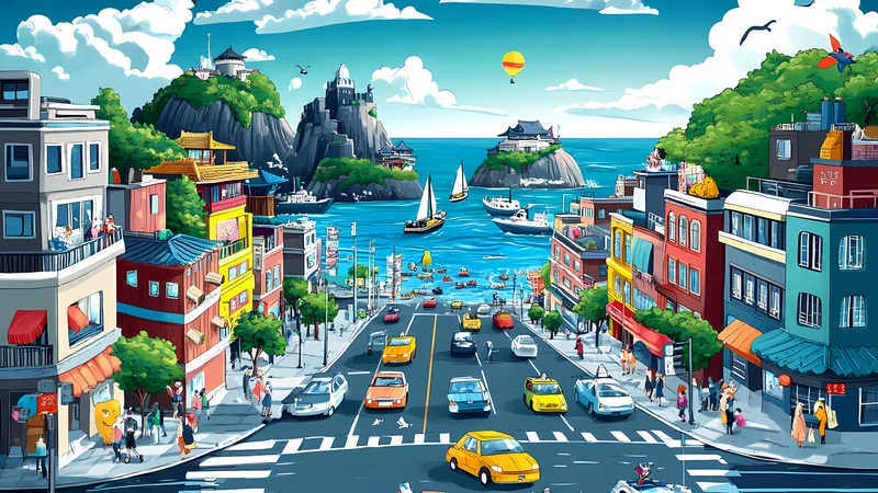 Japonské pobřežní město 4K 8K Ultra HD sbírka pozadí - Pack with 3 wallpapers for $1