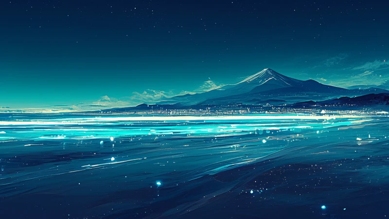 Japanese Mount Fuji Night Sky 8K Ultra HD Desktop Wallpaper