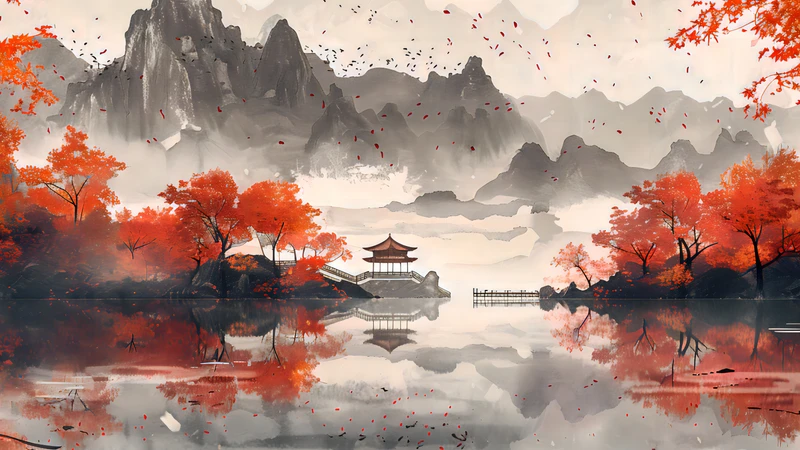 Chinese Style Autumn Maple Leaves 8K Desktop Wallpaper