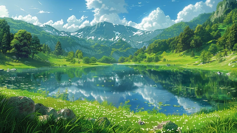 Oriental Art and Japanese Anime Lake Mountains 8K Ultra HD Wallpaper Collection - Pack with 16 wallpapers for $1