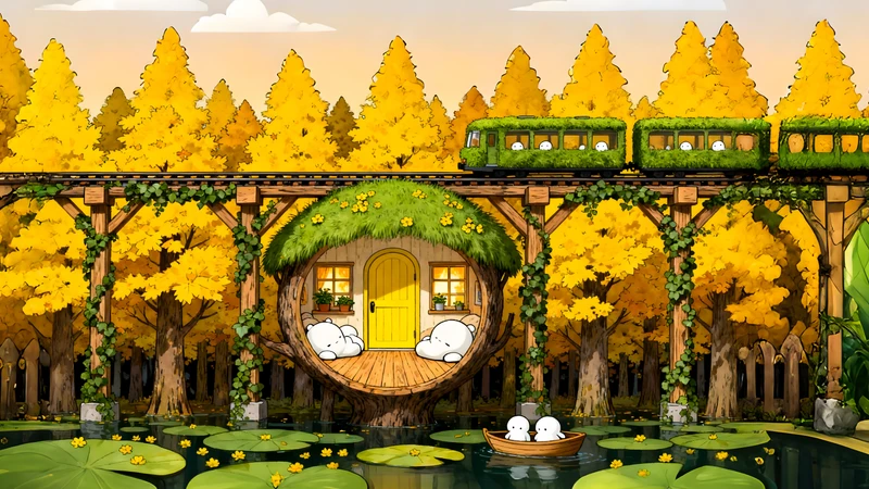 Anime Autumn Forest Cottage 4K Desktop Wallpaper