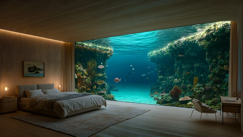 Underwater Ocean Bedroom 4K Desktop Wallpaper