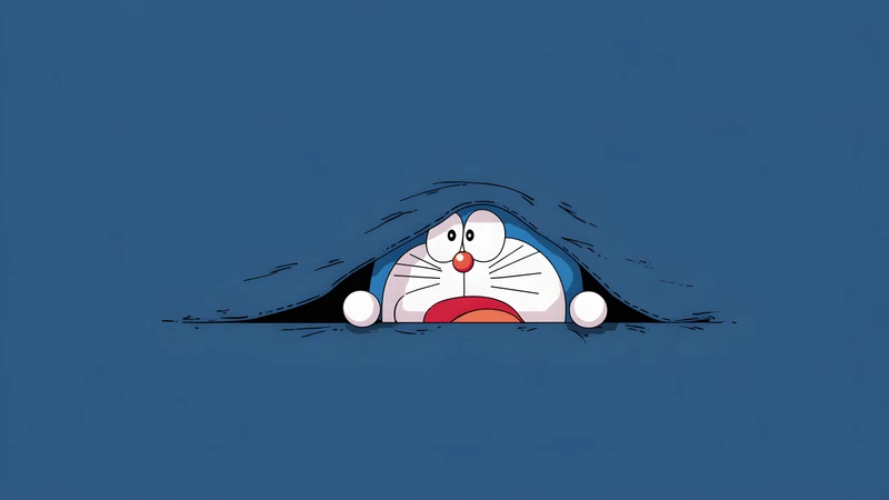 Anime Doraemon Peeking 4K Desktop Wallpaper