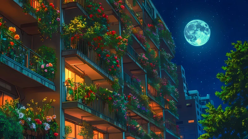 Japanese Anime Apartment Building 4K Desktop Wallpaper