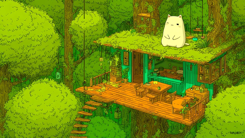 Japanese Forest Treehouse 4K Desktop Wallpaper