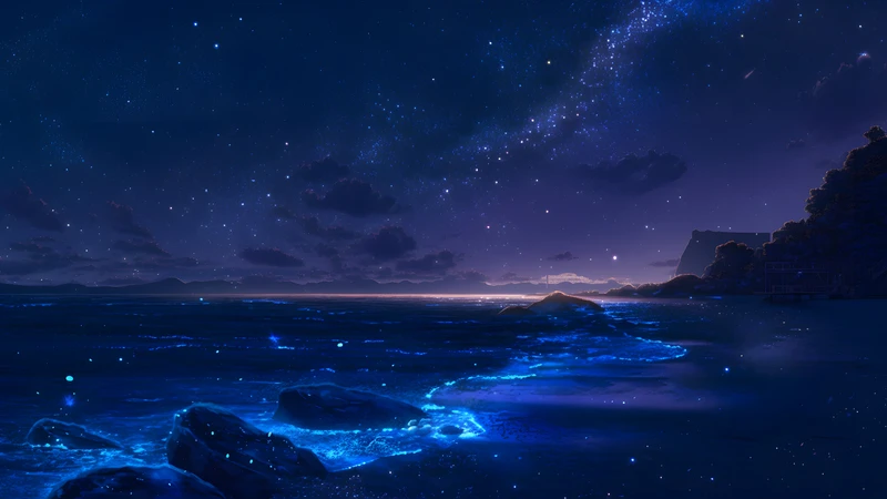 Japanese Coastal Night Sky 4K Desktop Wallpaper