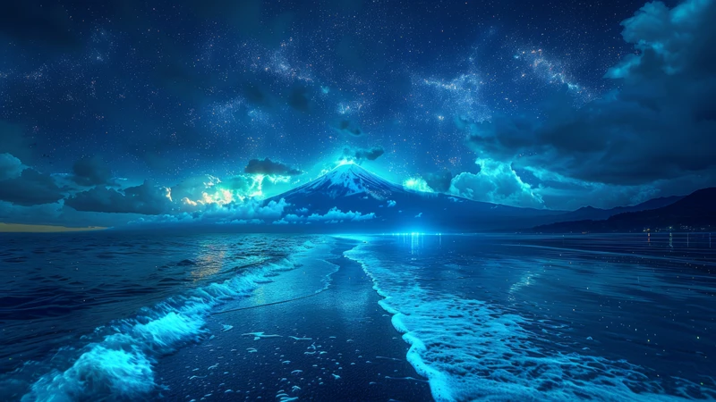 Japanese Mount Fuji Night Sky 8K Ultra HD Desktop Wallpaper