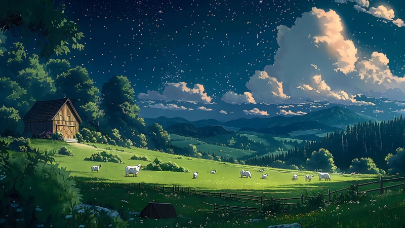 8K Serene Countryside Night Scene Desktop Wallpaper