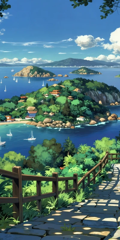 Japanese Coastal Village 8K Ultra HD Phone Wallpaper
