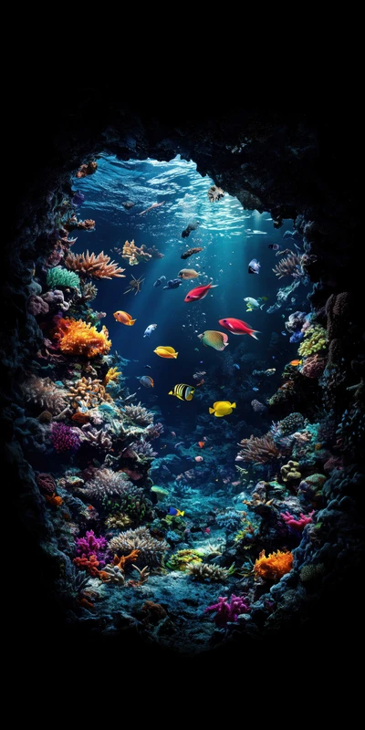 Underwater Coral Reef Cave 8K Ultra HD Phone Wallpaper