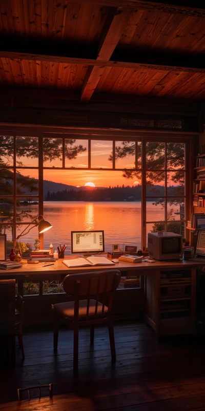 Nordic Lakeside Sunset 8K Desktop Wallpaper