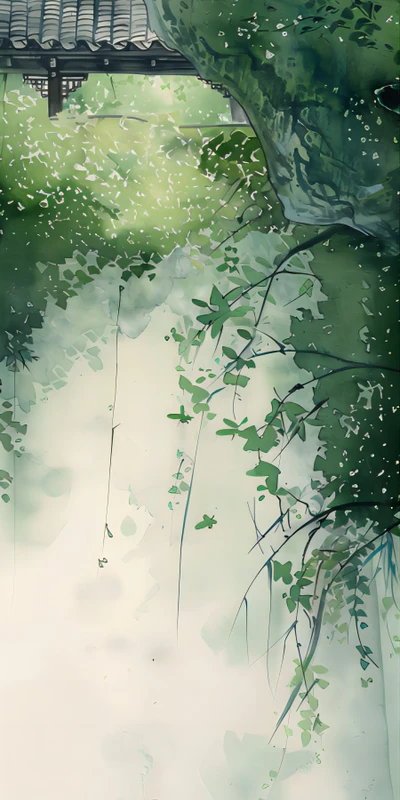 Chinese-Style Courtyard with Green Plants 8K Desktop Wallpaper