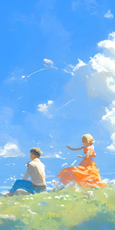Anime Spring Field Scene 8K Ultra HD Phone Wallpaper