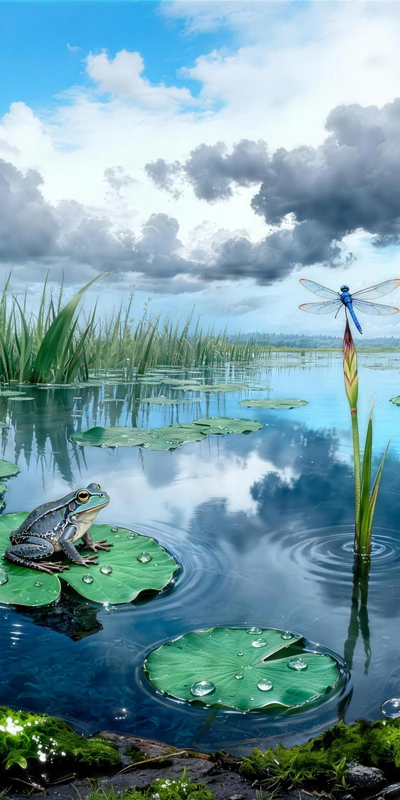 Oriental Style Lotus Pond Frog 8K Desktop Wallpaper