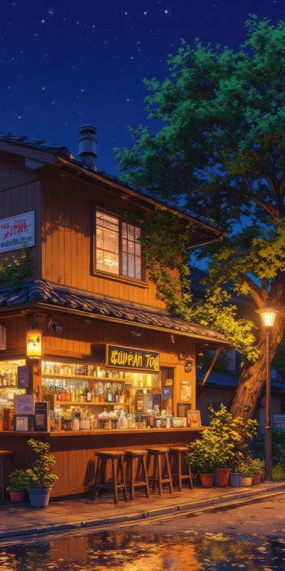 Japanese Anime Night Bar 8K Ultra HD Phone Wallpaper