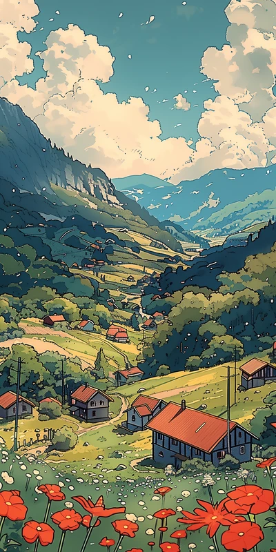 Anime Alpine Village 8K Ultra HD Phone Wallpaper