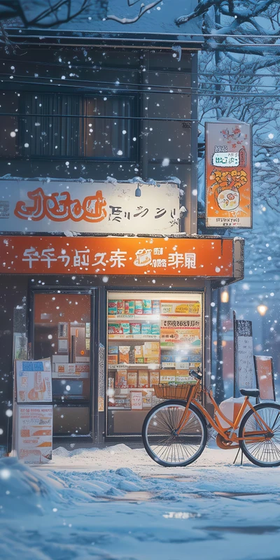Japanese Winter Convenience Store 8K Ultra HD Phone Wallpaper