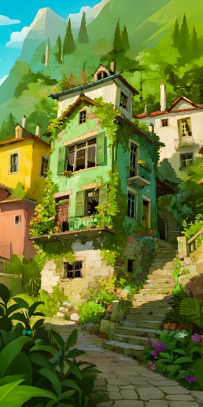 Anime Village House 8K Ultra HD Phone Wallpaper