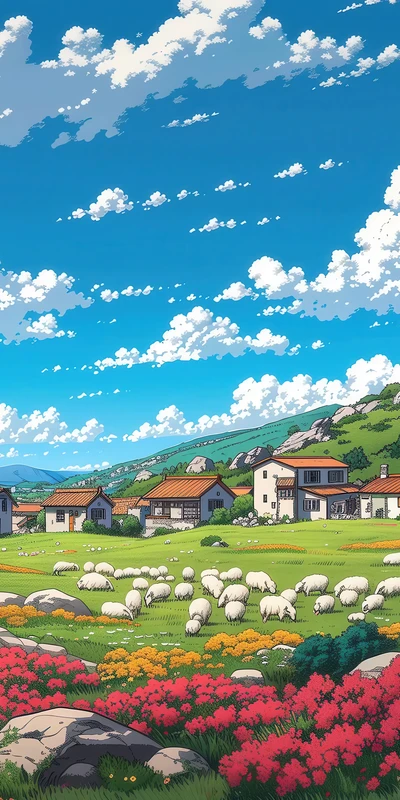 Anime Pastoral Village 8K Ultra HD Phone Wallpaper