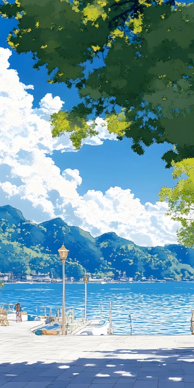 Anime Lakefront Pier 8K Ultra HD Phone Wallpaper