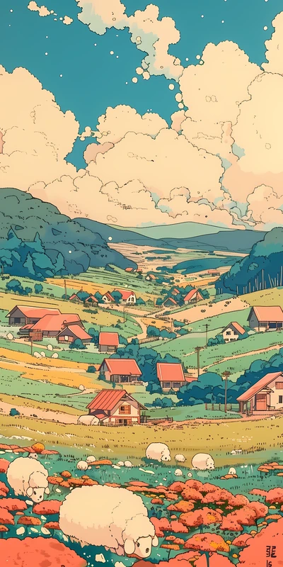Japanese Anime Village 8K Ultra HD Phone Wallpaper