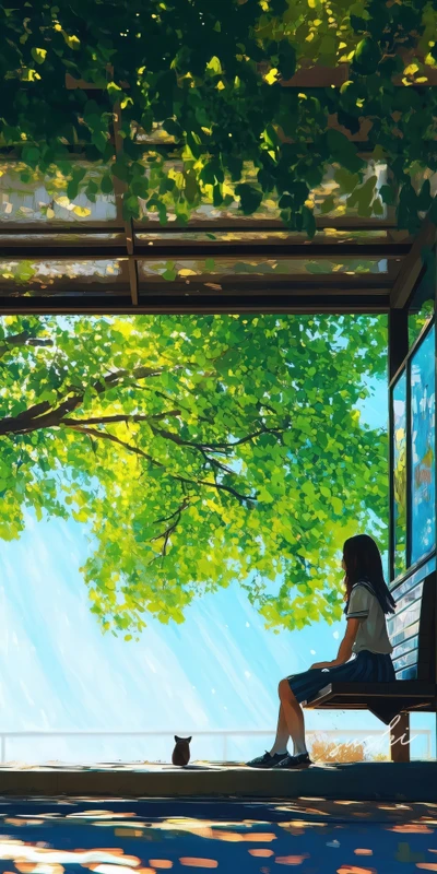 Japanese Anime Girl Under Tree 8K Ultra HD Phone Wallpaper