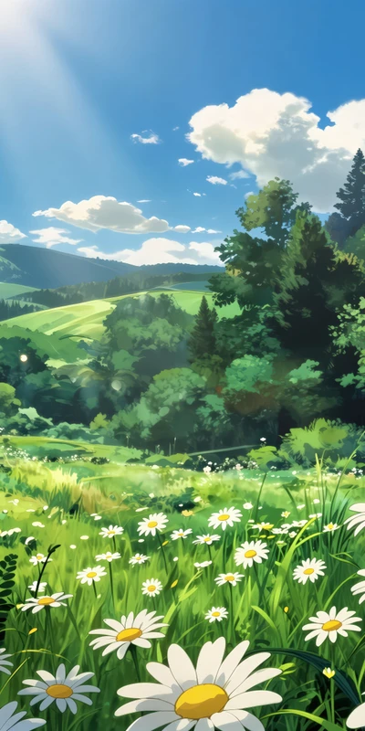 Japanese Anime Daisy Field 8K Ultra HD Phone Wallpaper