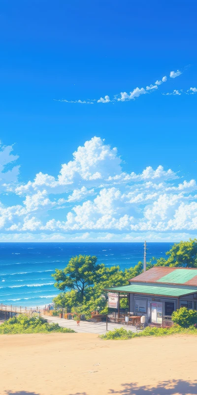 Anime Beach House 8K Ultra HD Phone Wallpaper