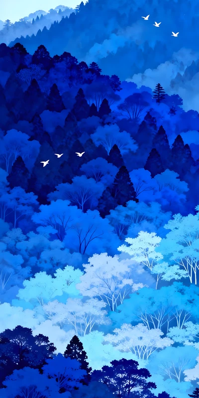 Japanese Blue Forest Landscape 8K Ultra HD Phone Wallpaper