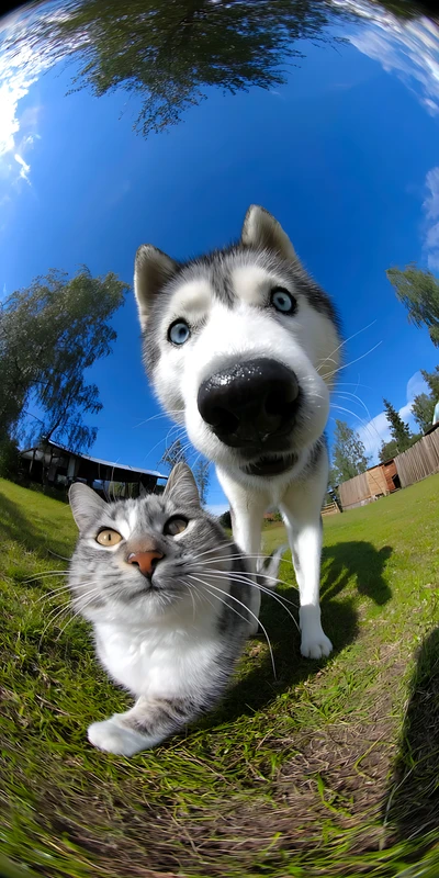 Realistic Cat and Husky 8K Ultra HD Phone Wallpaper