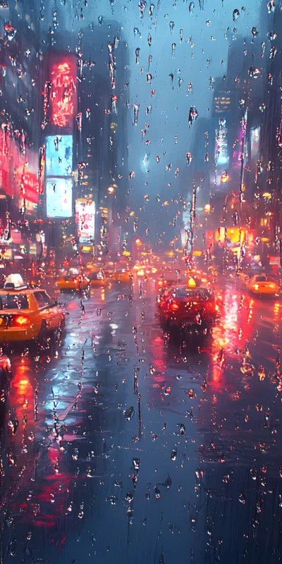 Cyberpunk Rainy City Night 8K Ultra HD Phone Wallpaper