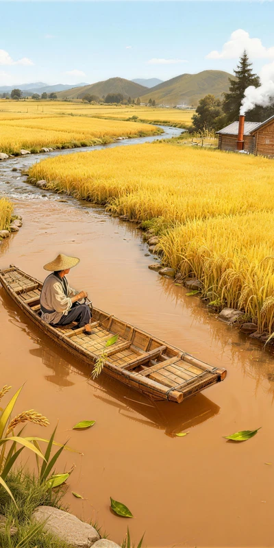 Chinese Style Golden Rice Fields Autumn Landscape 8K Desktop Wallpaper
