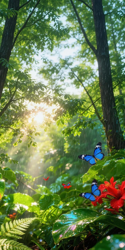 Tropical Rainforest Blue Butterflies 8K Ultra HD Desktop Wallpaper