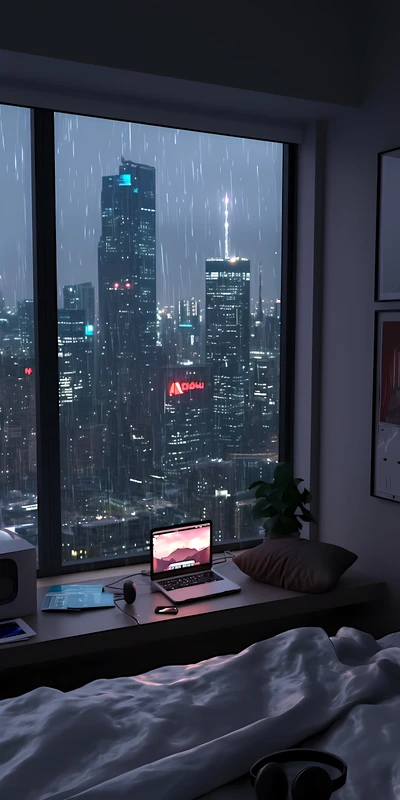 Urban Night Rain Cityscape 8K Ultra HD Phone Wallpaper