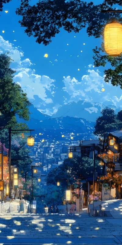 Japanese Anime Village Night 8K Ultra HD Phone Wallpaper