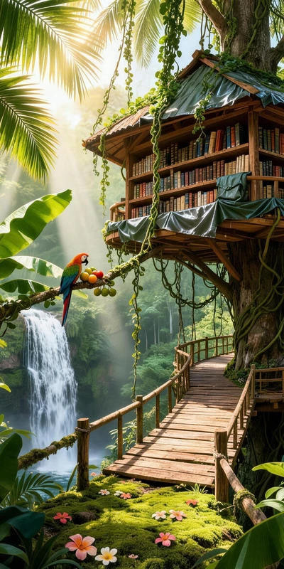 Tropical Rainforest Treehouse 4K Desktop Wallpaper