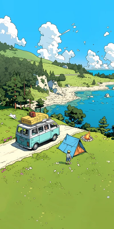 Anime Style Camping Scene 8K Ultra HD Phone Wallpaper