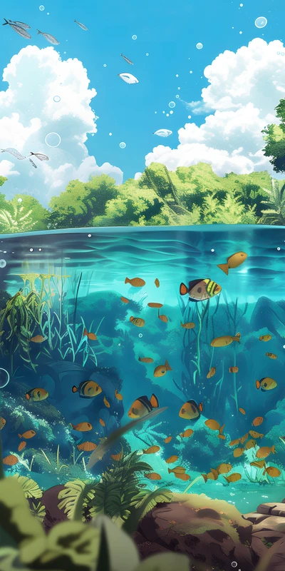 Anime Style Underwater River 8K Ultra HD Phone Wallpaper
