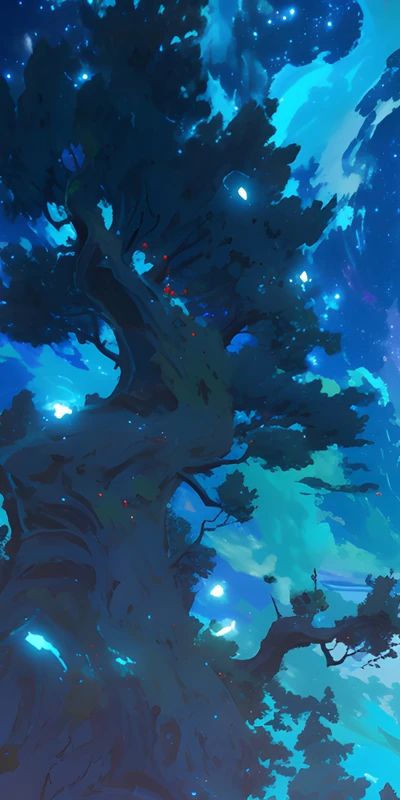 Anime Starry Tree 8K Ultra HD Phone Wallpaper