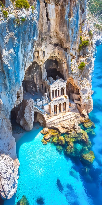 Mediterranean Cliffside Temple 8K Ultra HD Phone Wallpaper