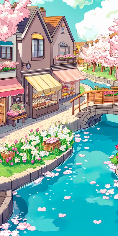 Japanese Spring Cherry Blossom Town 8K Phone Wallpaper