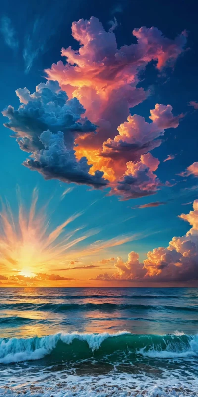 Tropical Sunset Ocean Waves 8K Ultra HD Phone Wallpaper
