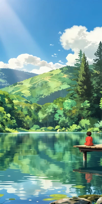 Japanese Anime Lake View 8K Ultra HD Phone Wallpaper
