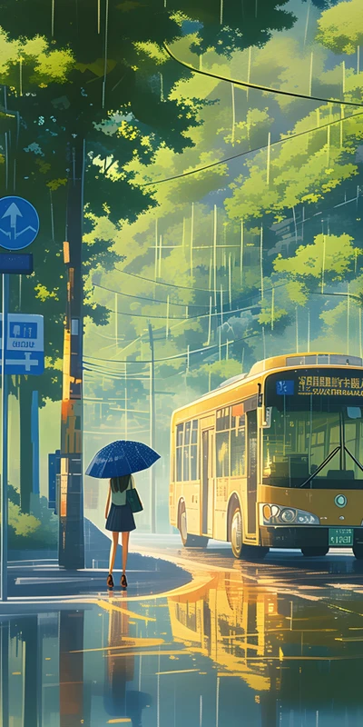 Japanese Anime Rainy Street 8K Ultra HD Phone Wallpaper