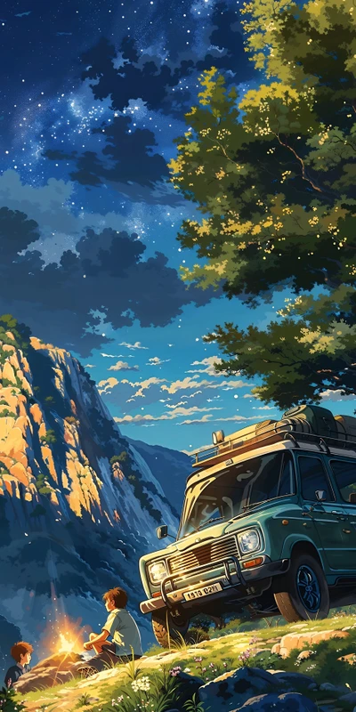 Anime Mountain Campfire Night 8K Ultra HD Phone Wallpaper Pack - Pack with 6 wallpapers for $1