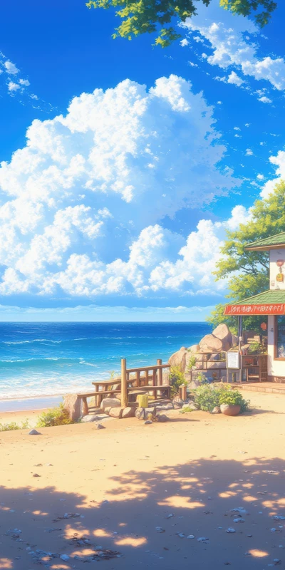 Japanese Coastal Beach 8K Ultra HD Phone Wallpaper