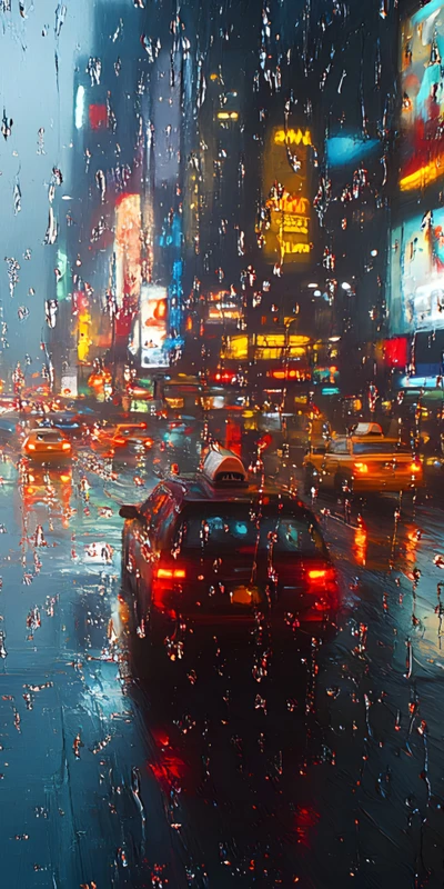 Cyberpunk Rainy Cityscape 8K Ultra HD Phone Wallpaper