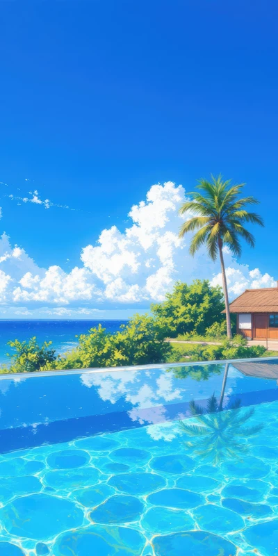Tropical Paradise Pool 8K Ultra HD Phone Wallpaper